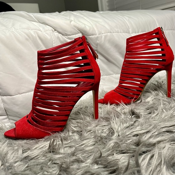 Zara red caged peep-toe stiletto heels - Picture 2 of 11